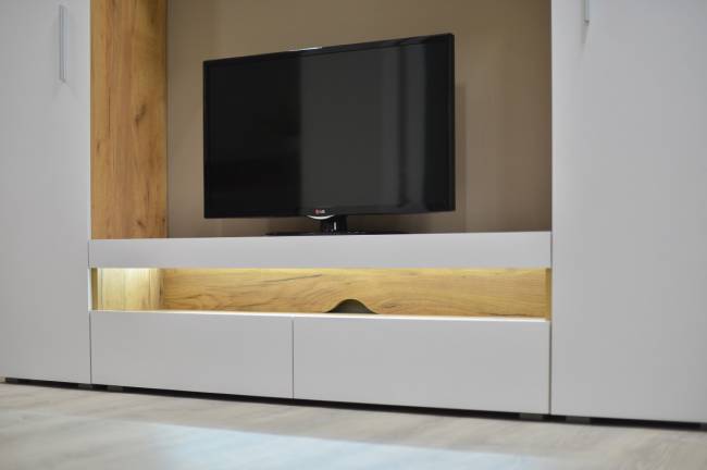 Стенка для гостиной Альба № 1 цвет дуб крафт золотой/белый премиум