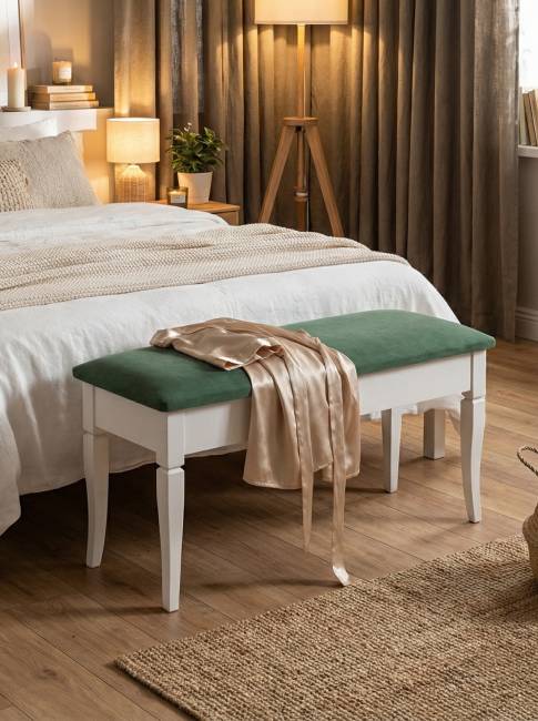 Банкетка Вивальди М с ящиком белый, ткань зеленый