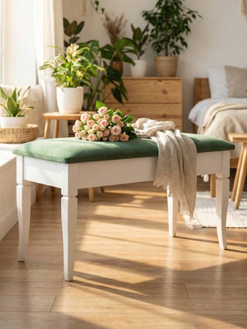 Банкетка Вивальди М с ящиком белый, ткань зеленый