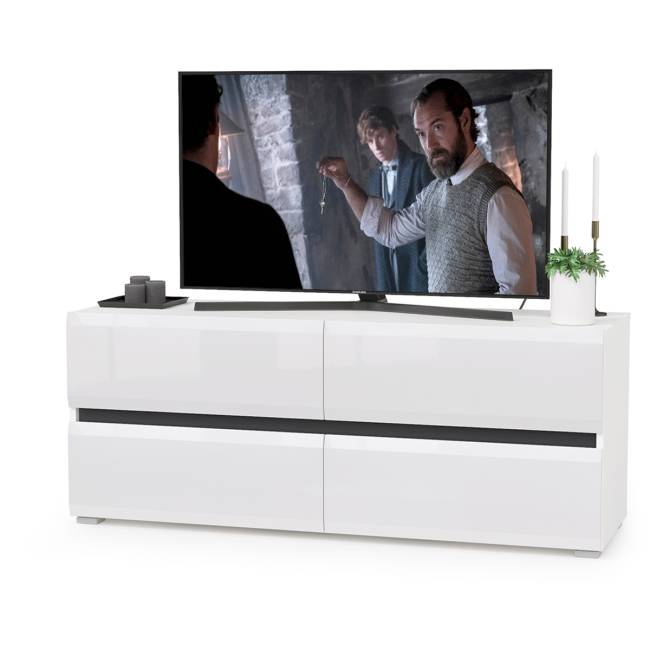 ТВ тумба Сидней с полкой цвет белый/чёрный/фасады МДФ белый глянец ТВ тумба Сидней с полкой цвет белый/чёрный/фасады МДФ белый глянец