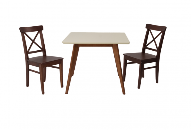 Стол Сканди М 90 орех/слоновая кость со стульями Ингольф орех