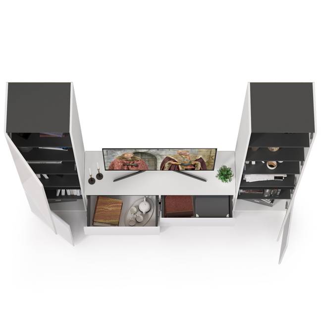 Стенка для гостиной Сидней № 7 цвет белый/чёрный/фасады МДФ белый глянец