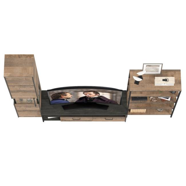 Стенка для гостиной Трувор № 14 с пеналом-витриной с подсветкой цвет дуб гранж песочный/интра