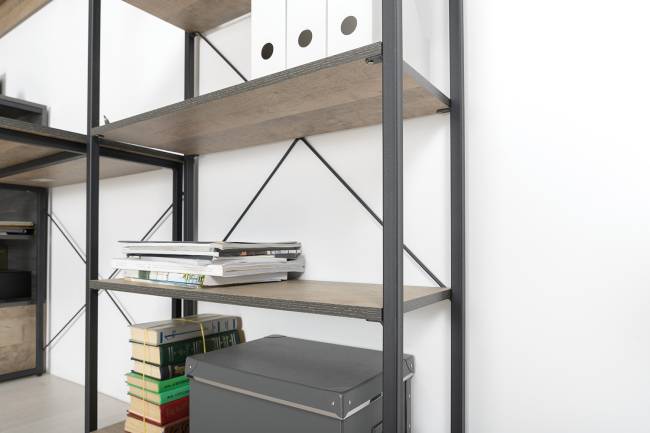 Стенка для гостиной Трувор № 14 с пеналом-витриной с подсветкой цвет дуб гранж песочный/интра