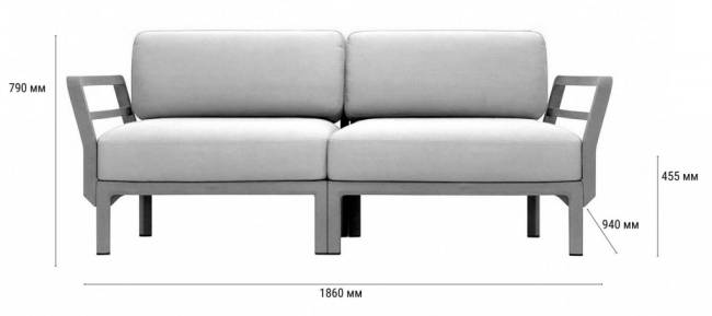Диван пластиковый с подушками Maximo 2 базальт, корица 1860х940х790 мм